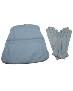 Coblentz Babyblaue Leder-Clutch mit passenden Kinderhandschuhen aus den 1950er Jahren