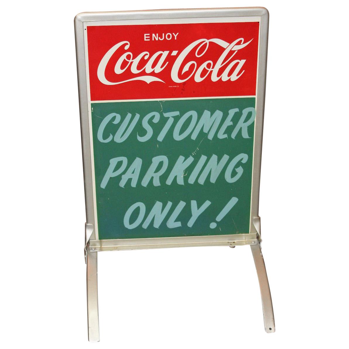 1950s Coca-Cola Curb Advertising Tin Sign "Customer Parking Only" For Sale