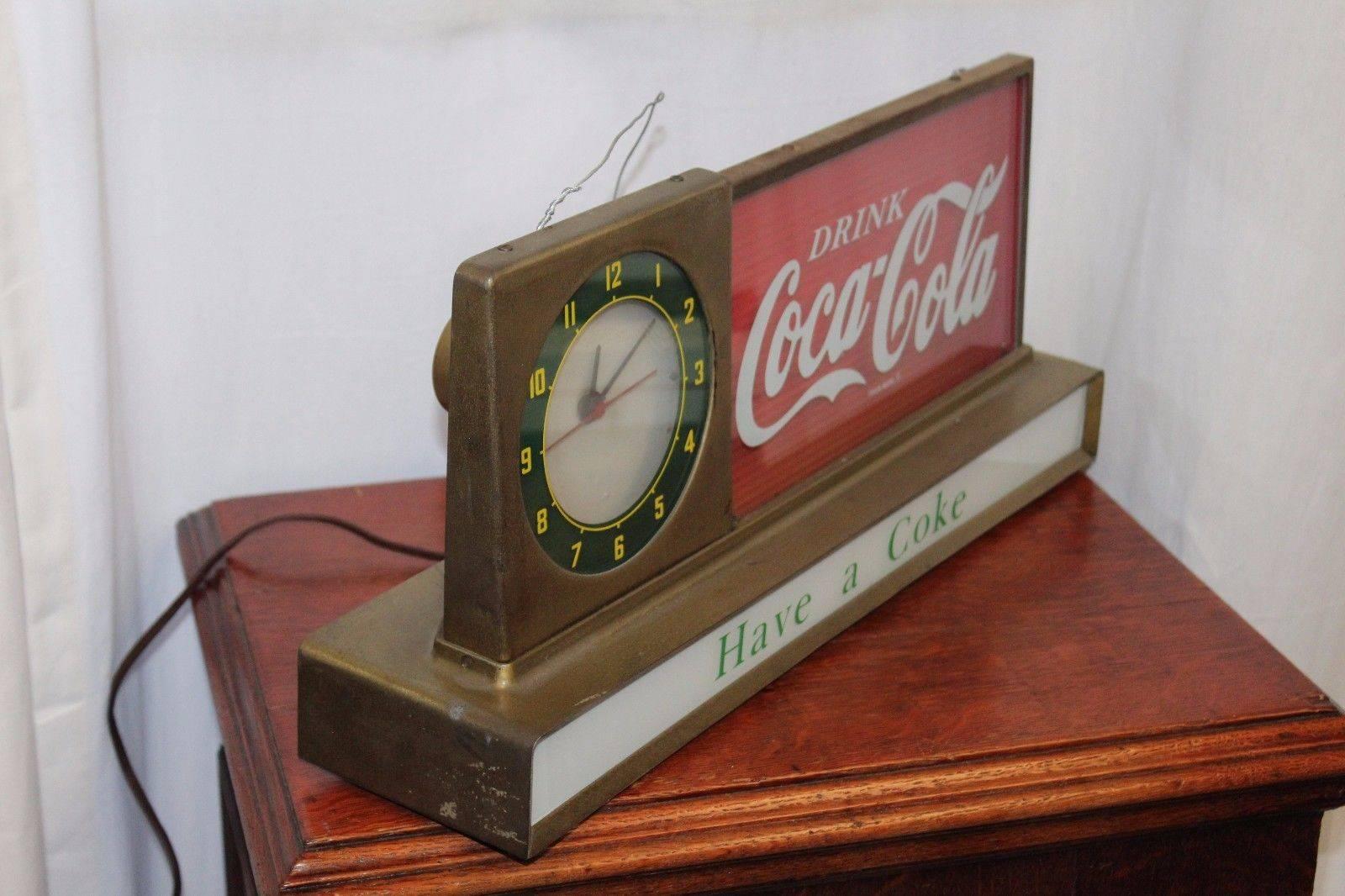 American 1950s Coca Cola Soda Advertising Counter Light Up Sign with Round Clock  For Sale