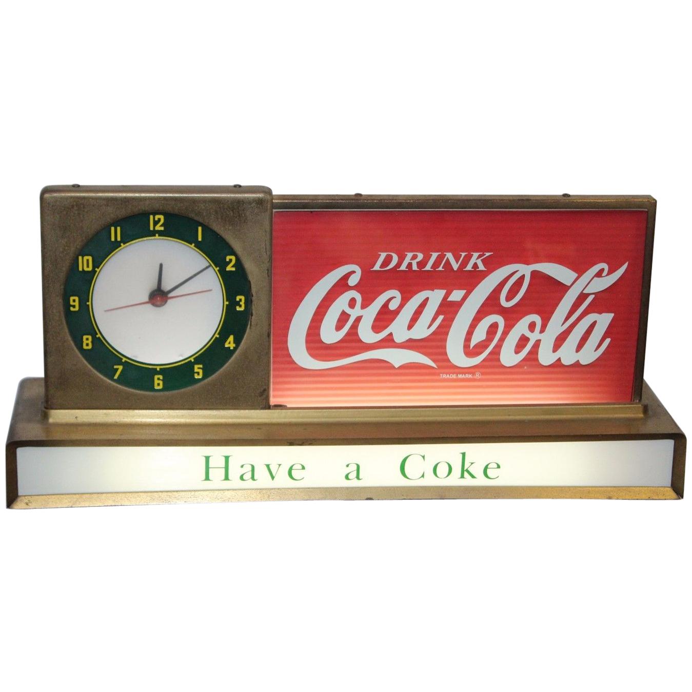 1950s Coca Cola Soda Advertising Counter Light Up Sign with Round Clock  For Sale