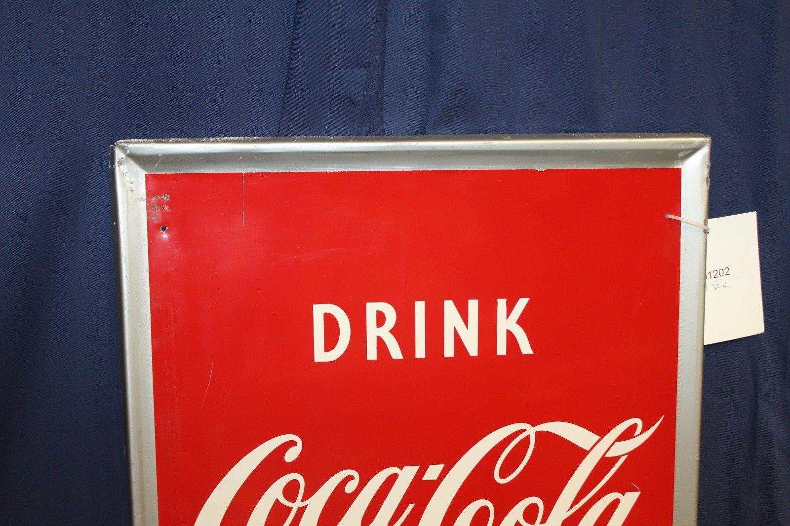 The sign is built on metal and manufactured by the Robertson Sign Company. This sign has everything going for it to include the notable image of a bottle of Coca-Cola. This Coca-Cola piece will make a great contribution to anyone's soda collection.
