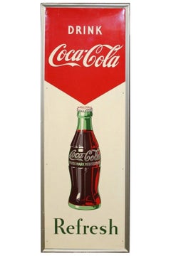 Vintage 1950s Coca-Cola Vertical Tin Advertising Sign