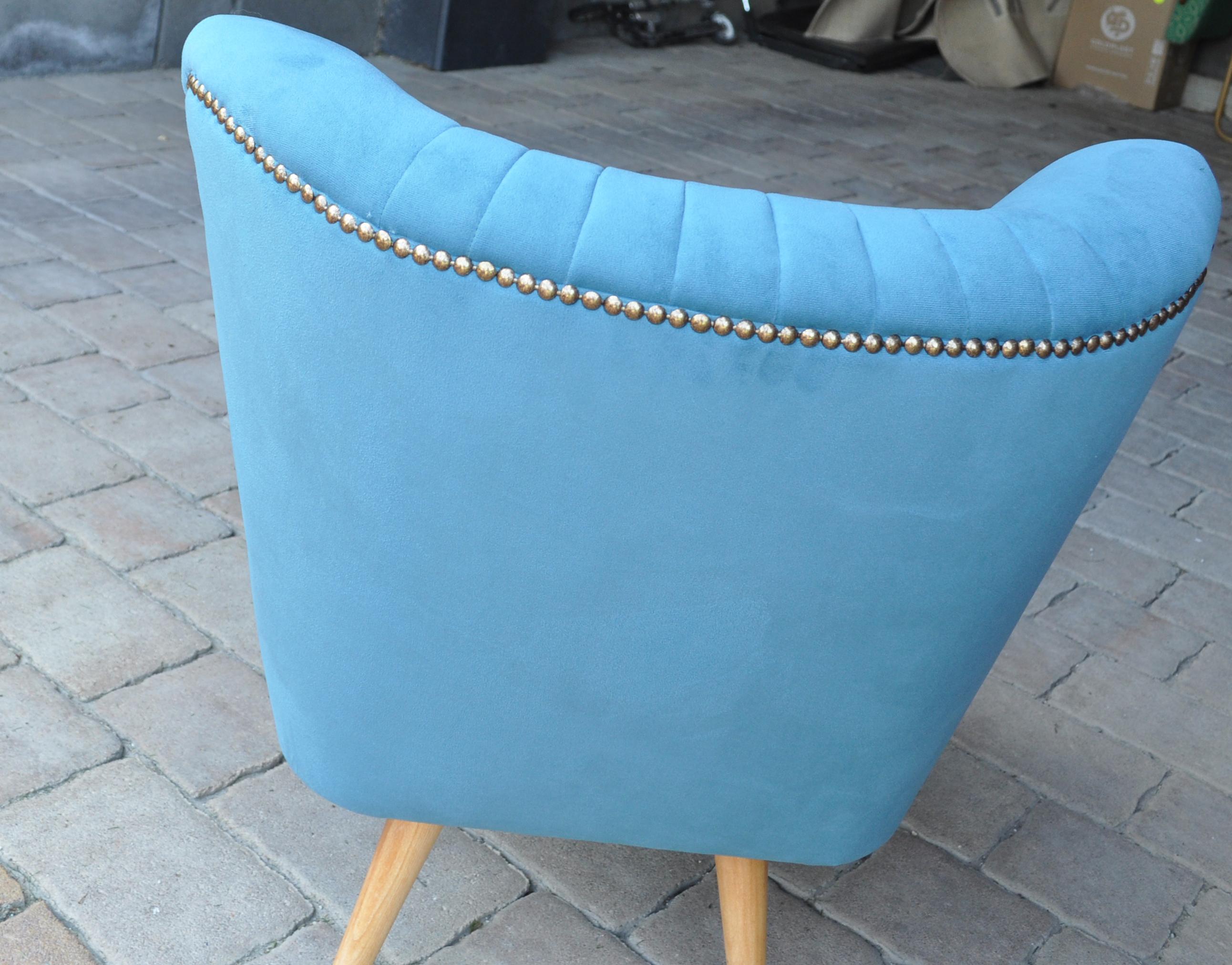 Hungarian 1950s Cocktail Chair Blue Fabric For Sale