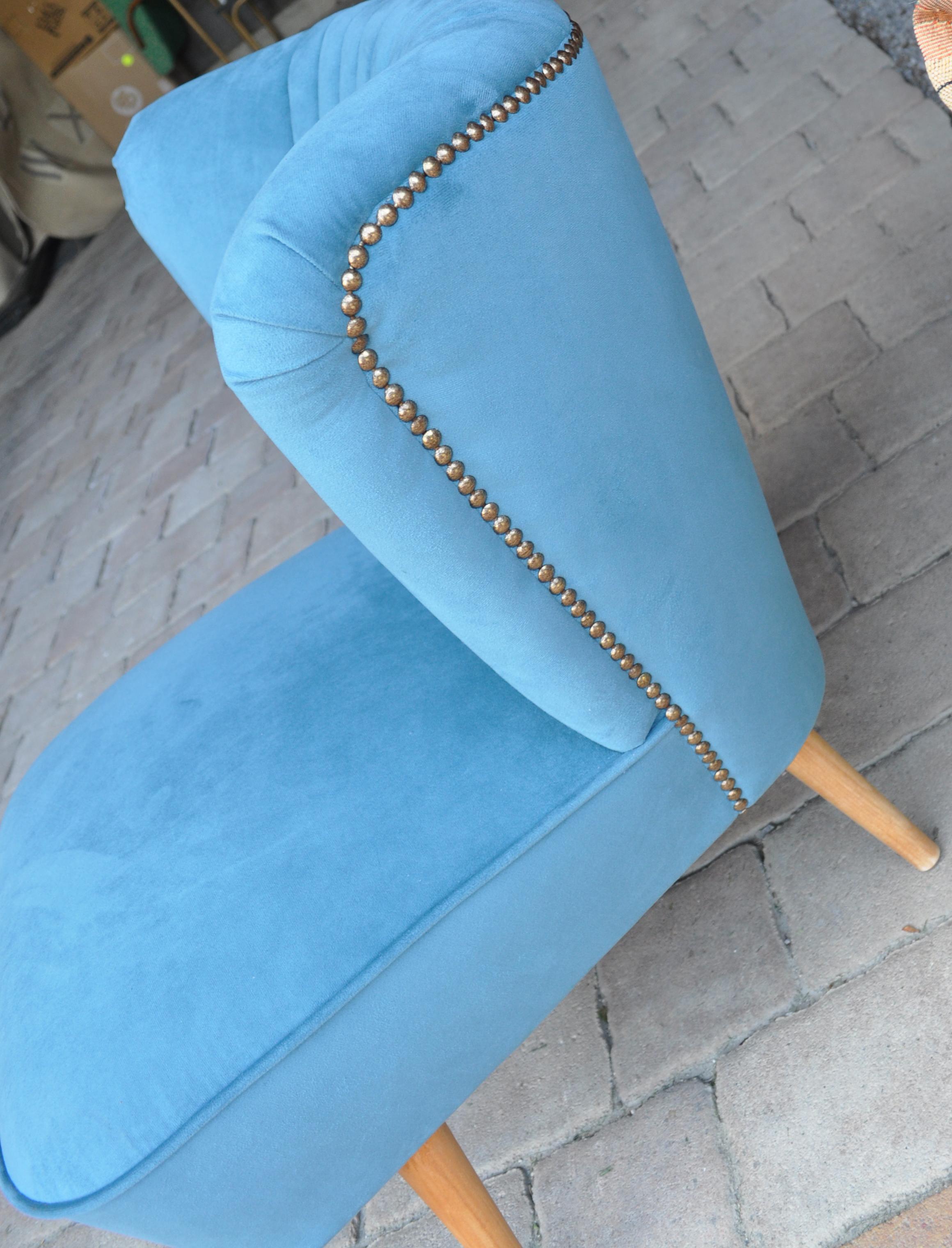 1950s Cocktail Chair Blue Fabric In Good Condition For Sale In Lábatlan, HU