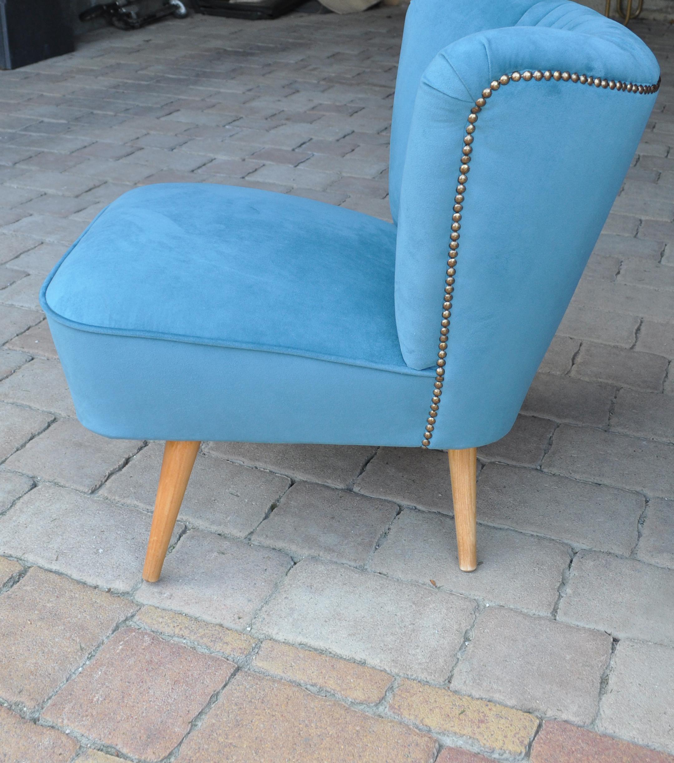 Mid-20th Century 1950s Cocktail Chair Blue Fabric For Sale