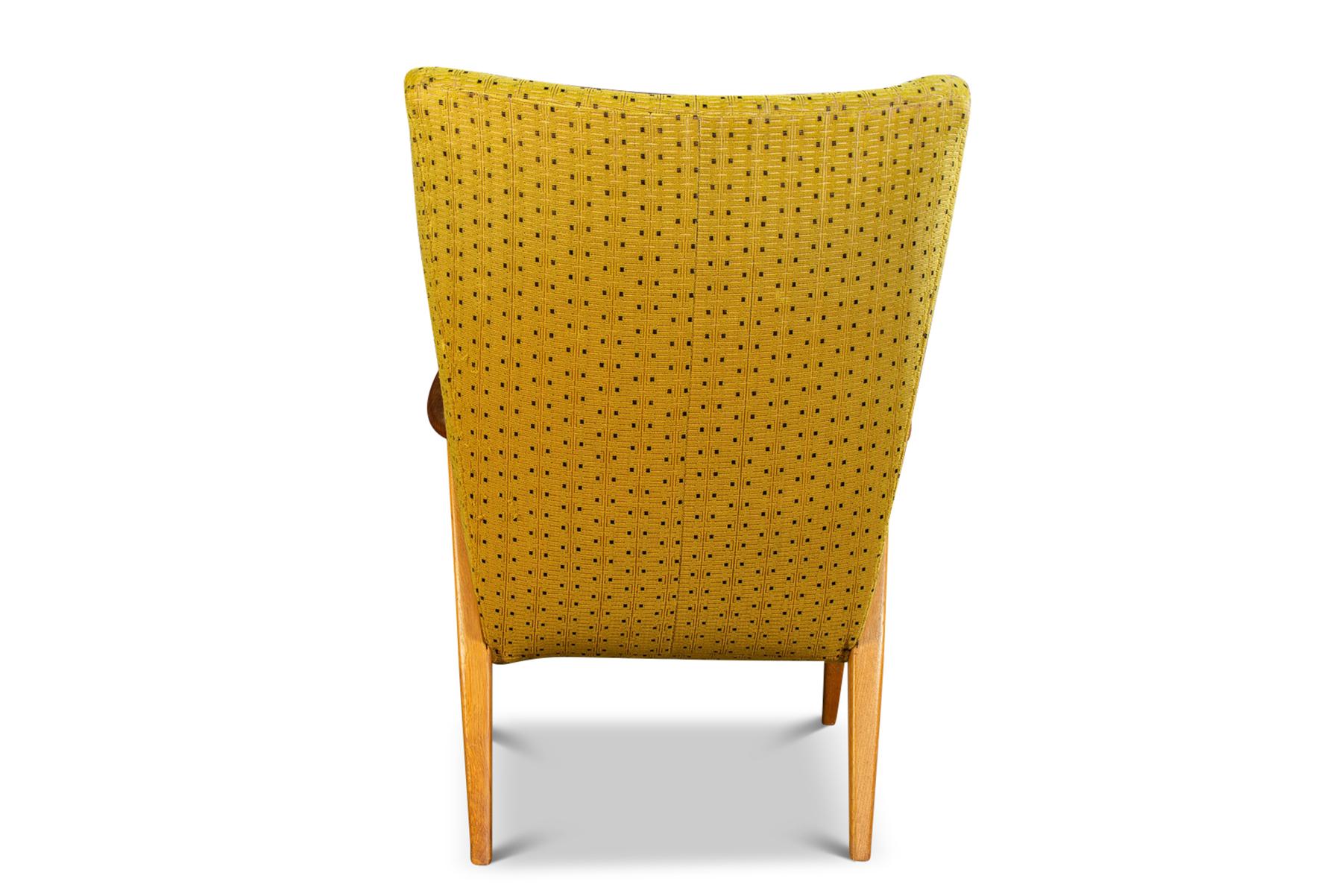 Mid-Century Modern 1950s Cocktail Chair in Teak + Yellow Wool For Sale