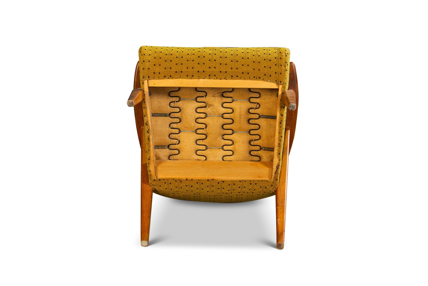 Danish 1950s Cocktail Chair in Teak + Yellow Wool For Sale