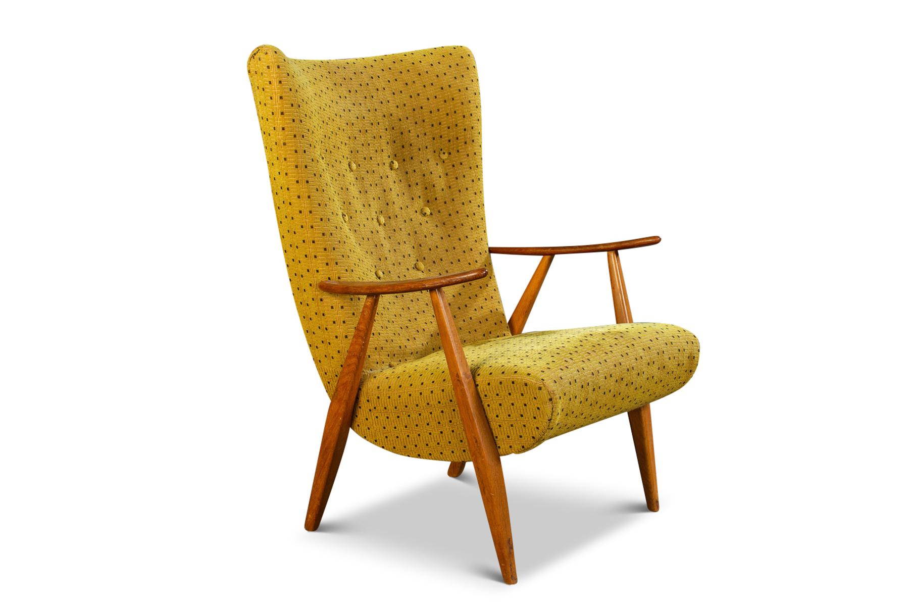1950s Cocktail Chair in Teak + Yellow Wool In Excellent Condition For Sale In Berkeley, CA