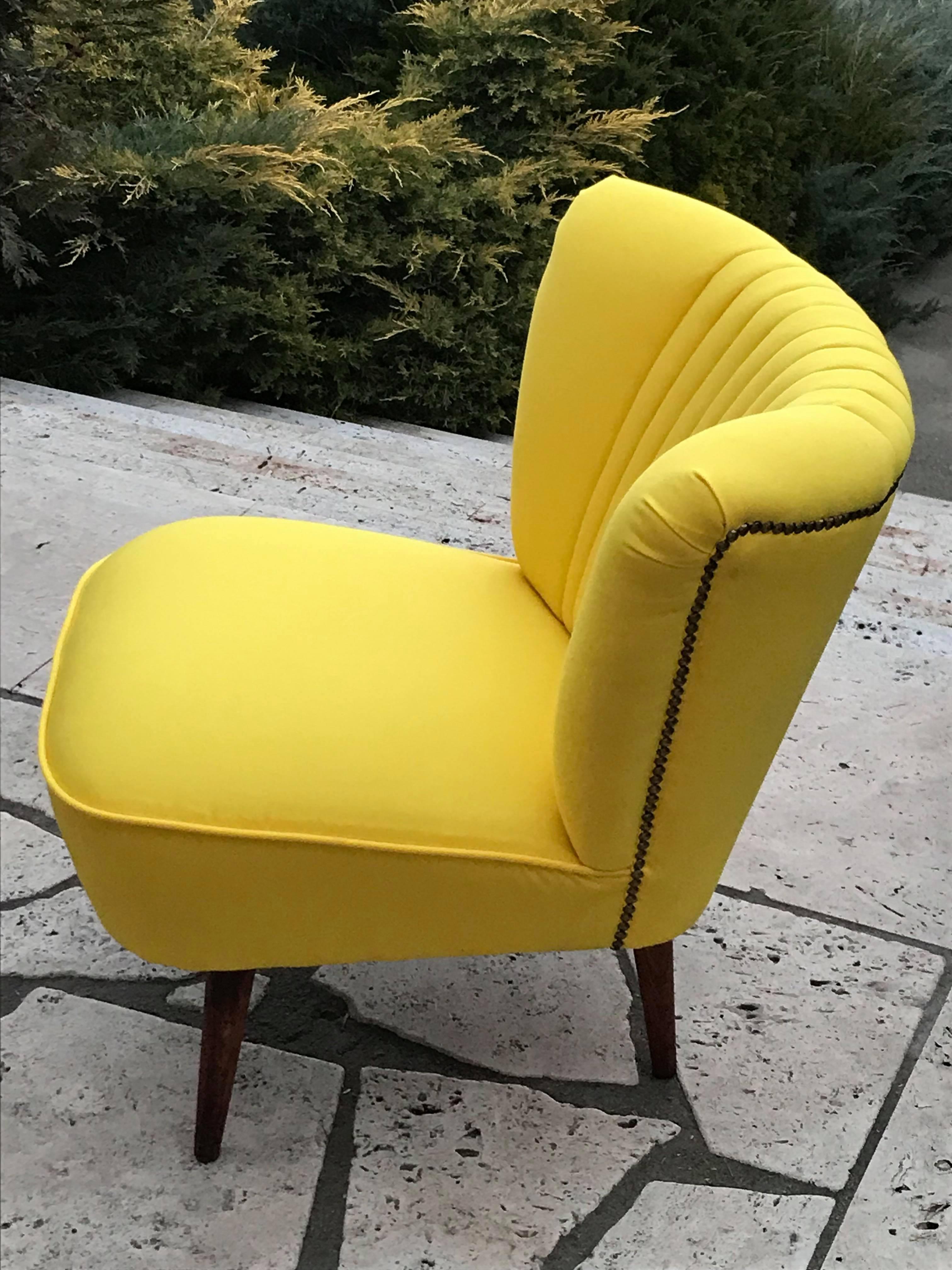Mid-Century Modern 1950s Cocktail Chair Yellow Fabric For Sale
