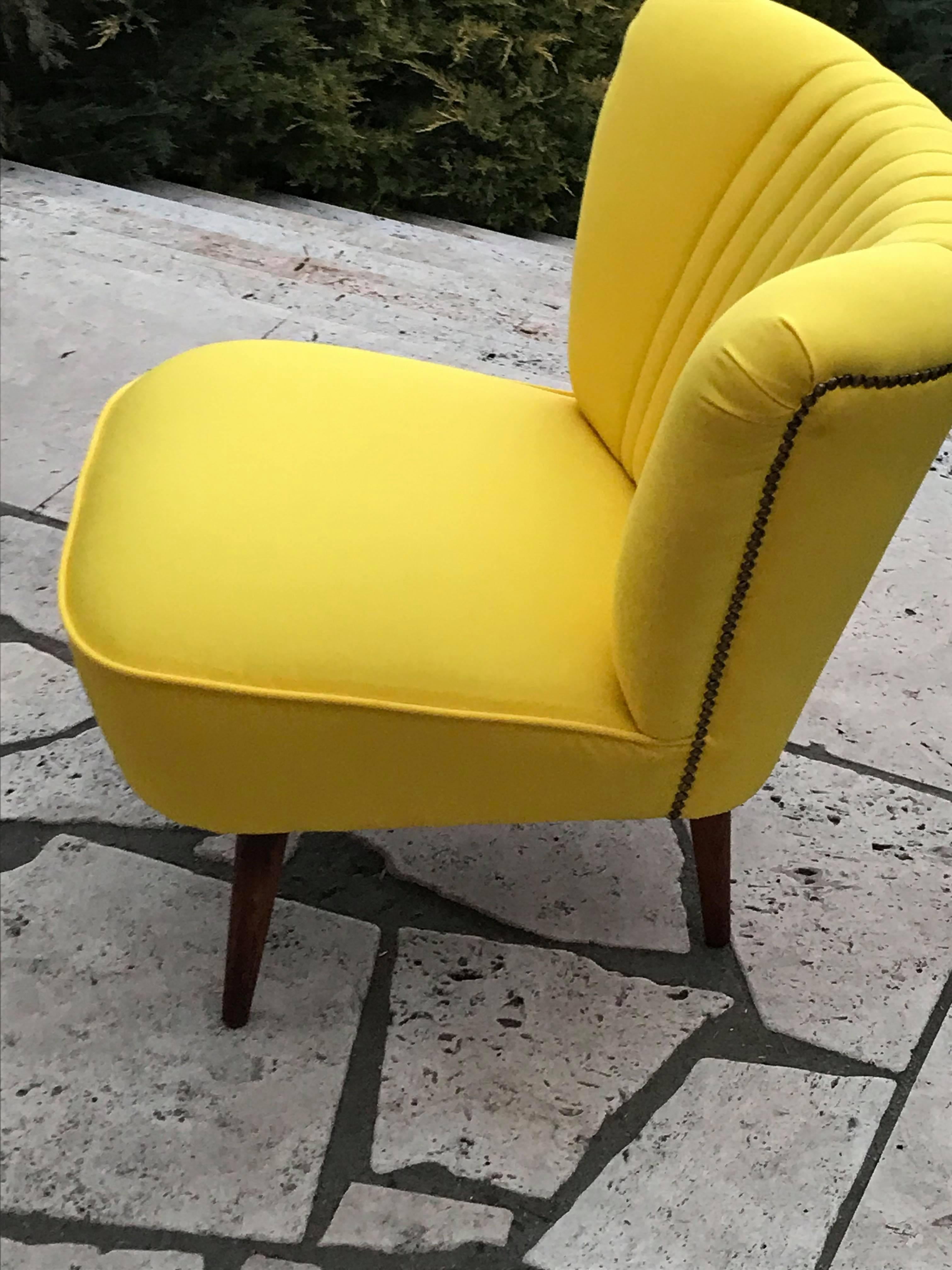 Hungarian 1950s Cocktail Chair Yellow Fabric For Sale