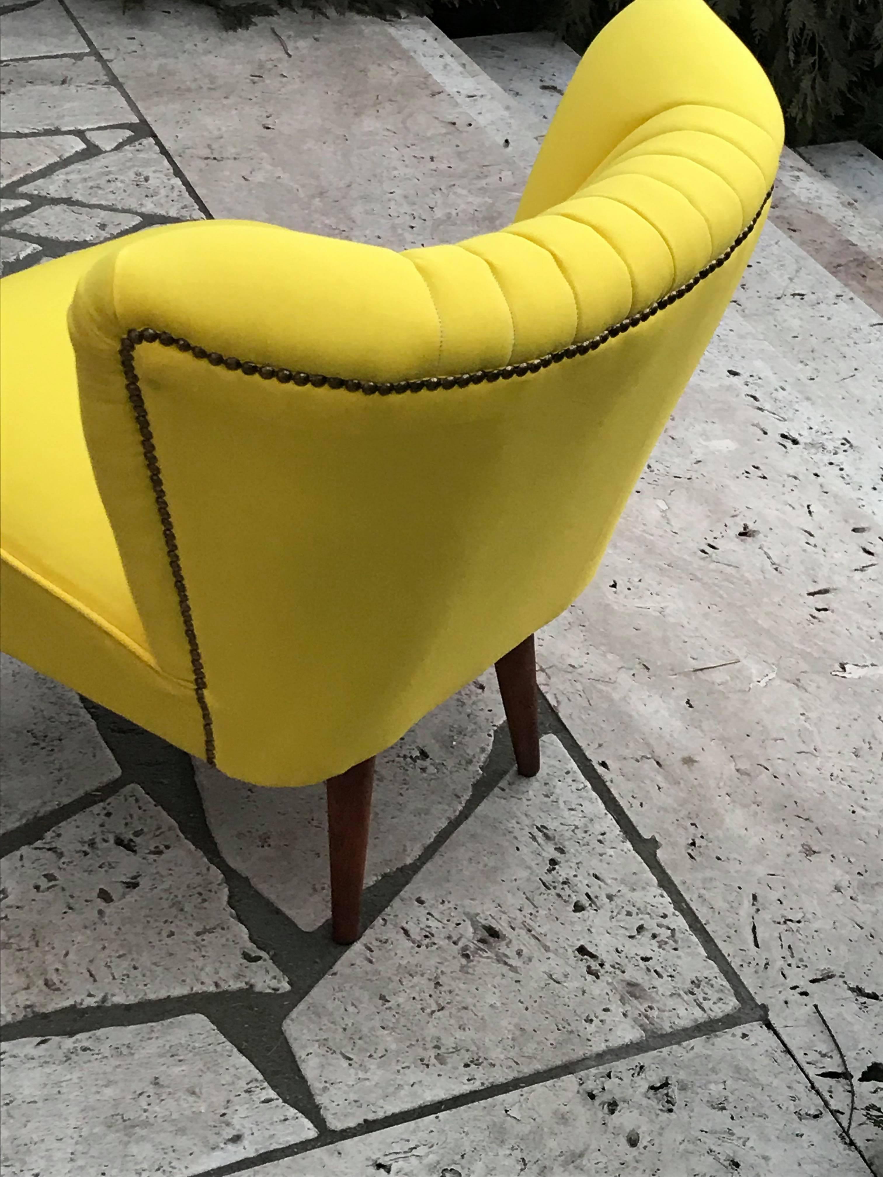 Mid-20th Century 1950s Cocktail Chair Yellow Fabric For Sale