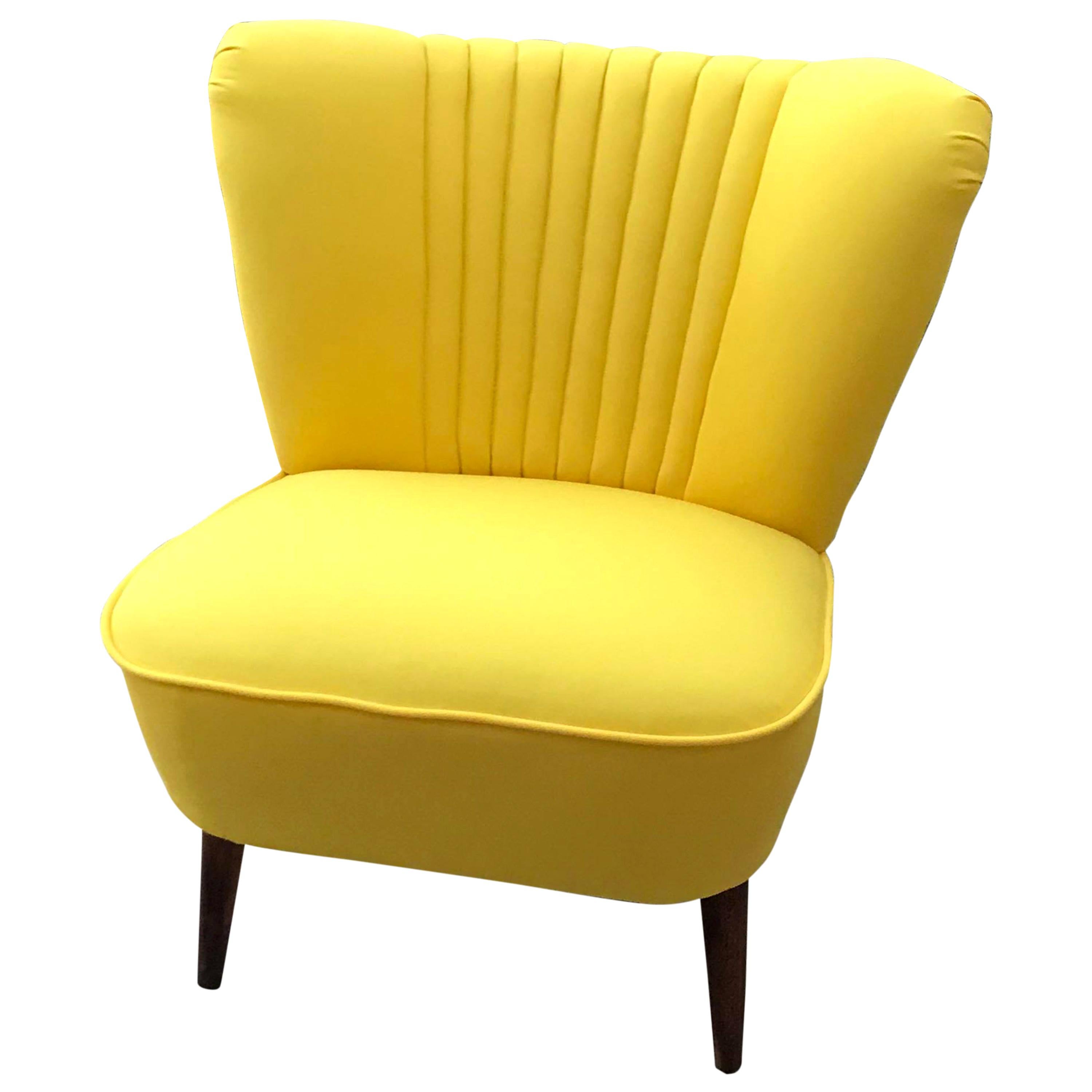 1950s Cocktail Chair Yellow Fabric For Sale