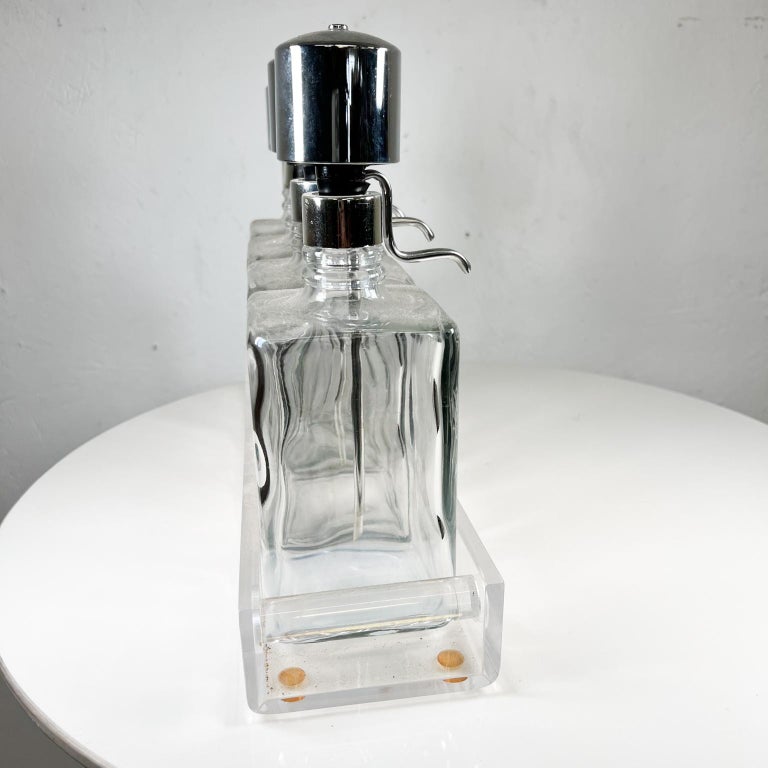 1950s Cocktail Liquor Bar Dispenser Pump Decanter Set Lucite Tray Caddy