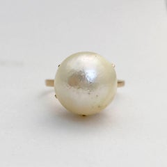 1950s Cocktail Ring Large Baroque Pearl English Midcentury Gold Vintage Jewelry