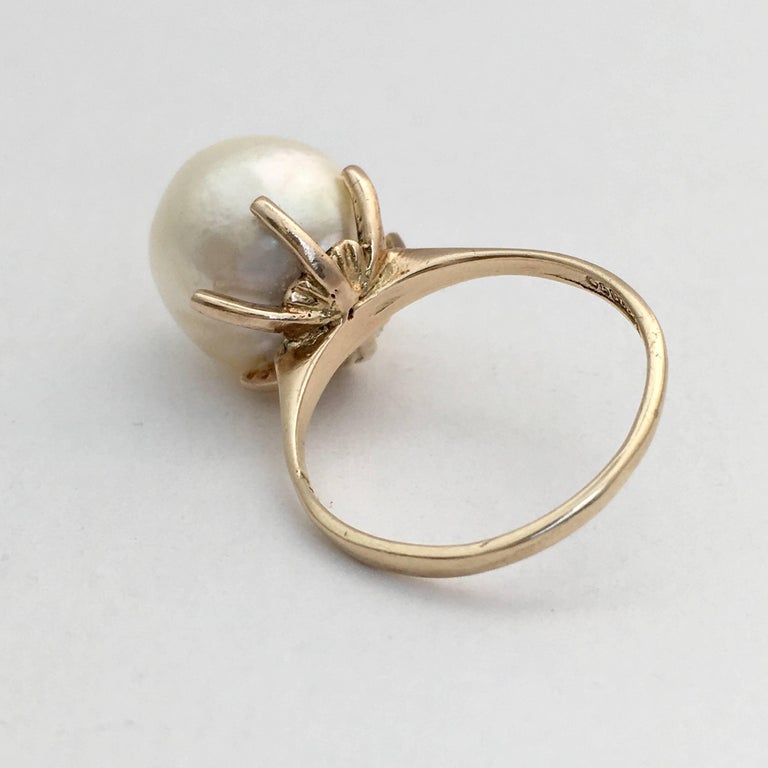 1950s Cocktail Ring Large Baroque Pearl English Midcentury Gold Vintage 