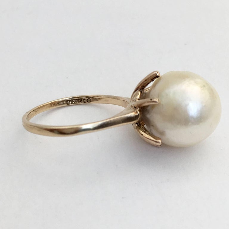 1950s Cocktail Ring Large Baroque Pearl English Midcentury Gold Vintage