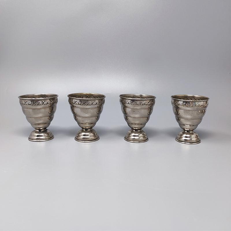 Mid-20th Century 1950s Cocktail Shaker Set with Four Glasses in Stainless Steel.  For Sale