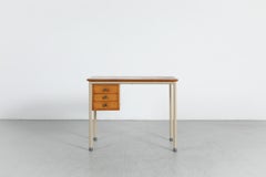 1950s Coen de Vries Style Desk, Birch, Beige Enameled Tubular Metal