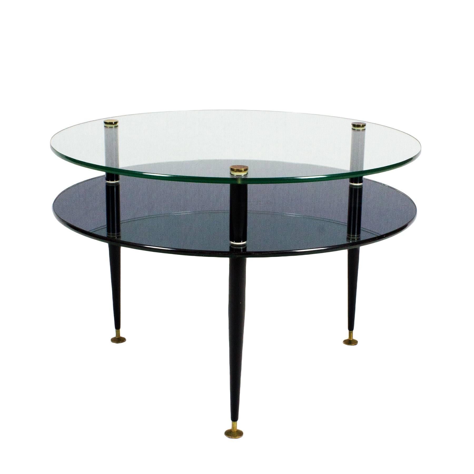 Italian Mid-Century Modern Coffee Table, Steel in Glass, Mirror and Brass - Italy For Sale