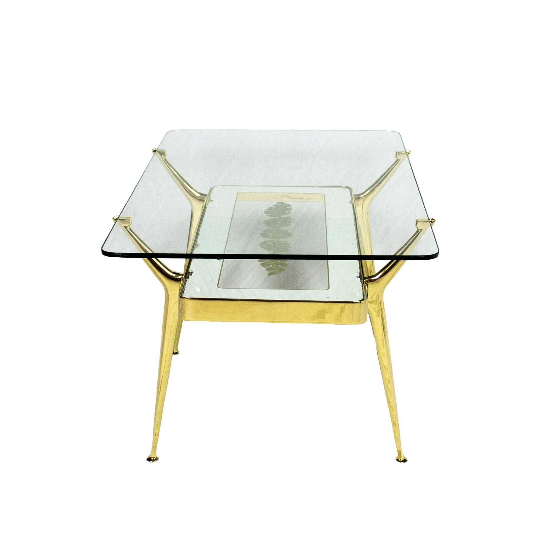 Italian Mid-Century Modern Coffee Table by Cesare Lacca, Mirrored Etched Glass - Italy For Sale