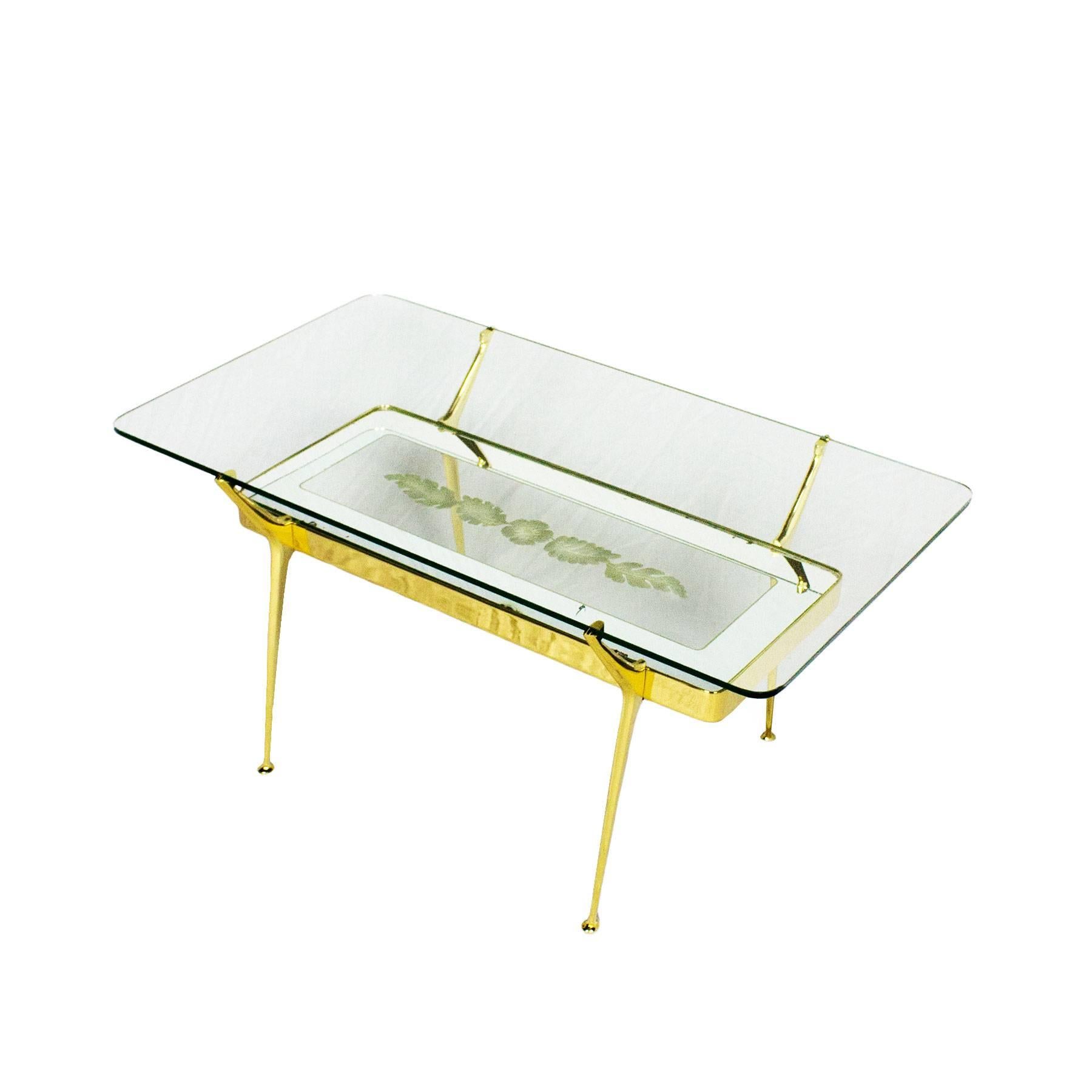 Mid-Century Modern Coffee Table by Cesare Lacca, Mirrored Etched Glass - Italy In Good Condition For Sale In Girona, ES