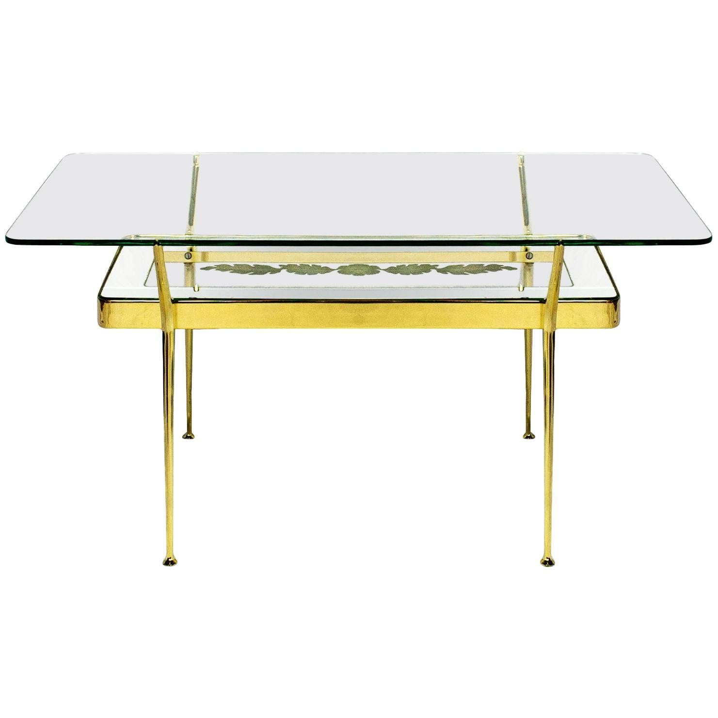 Moderner Couchtisch aus der Mitte des Jahrhunderts von Cesare Lacca, verspiegeltes, geätztes Glas – Italien