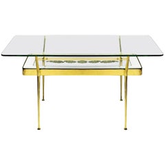 1950s Coffee Table by Cesare Lacca, Brass, Mirrored and Etched Glass, Italy