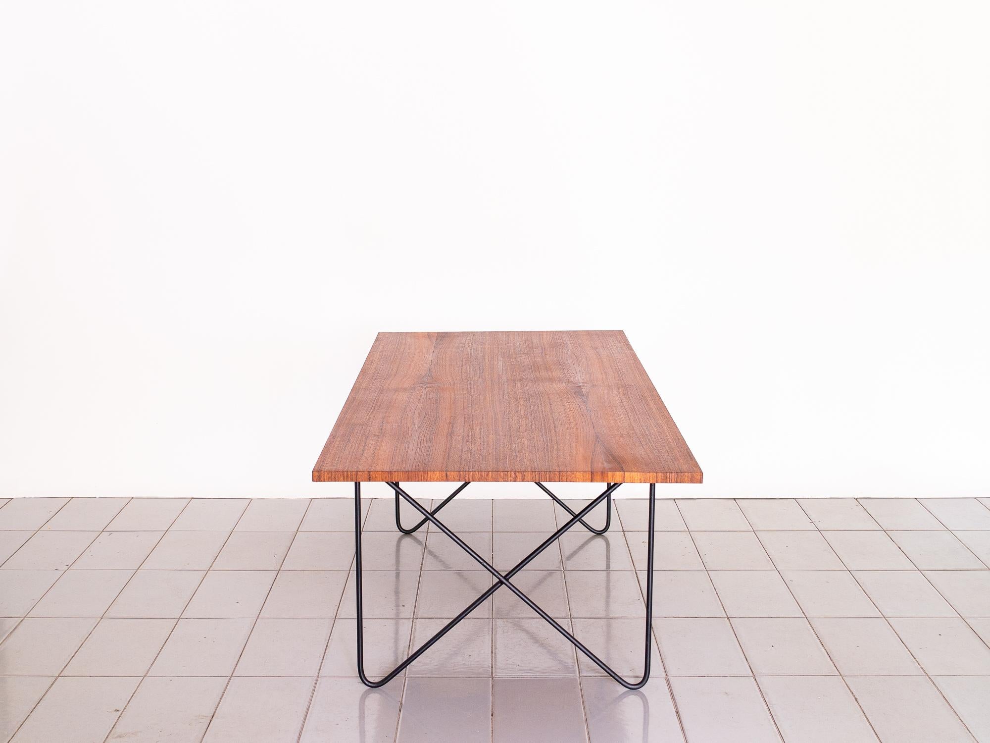 Brazilian 1950s Coffee Table in Wrought Iron and Teak Attributed to Ernesto Hauner, Brazil