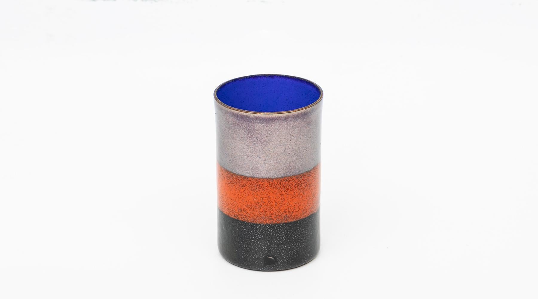 Cup, enameled copper, Ettore Sottsass, Italy, 1958.

Beautiful Ettore Sottsass 1958 cup in enameled copper. Manufactured by Gallery Il Sestante. Manufacturers label underneath. Ettore Sottsass was an Italian architect and designer of the late 20th