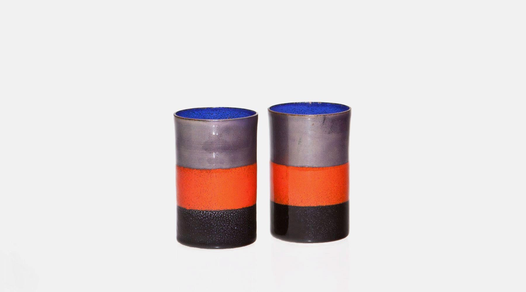 Italian 1950s colored copper and enameled Pair of Ettore Sottsass Cups