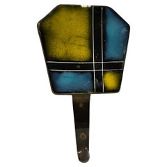 1950s Colorful Blue Plaid Porcelain Coat Hat Hook Iron & Brass Europe