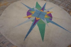 1950s Colorful Ivory Vintage European Art Deco Rug 8'5" Round Wool Carpet