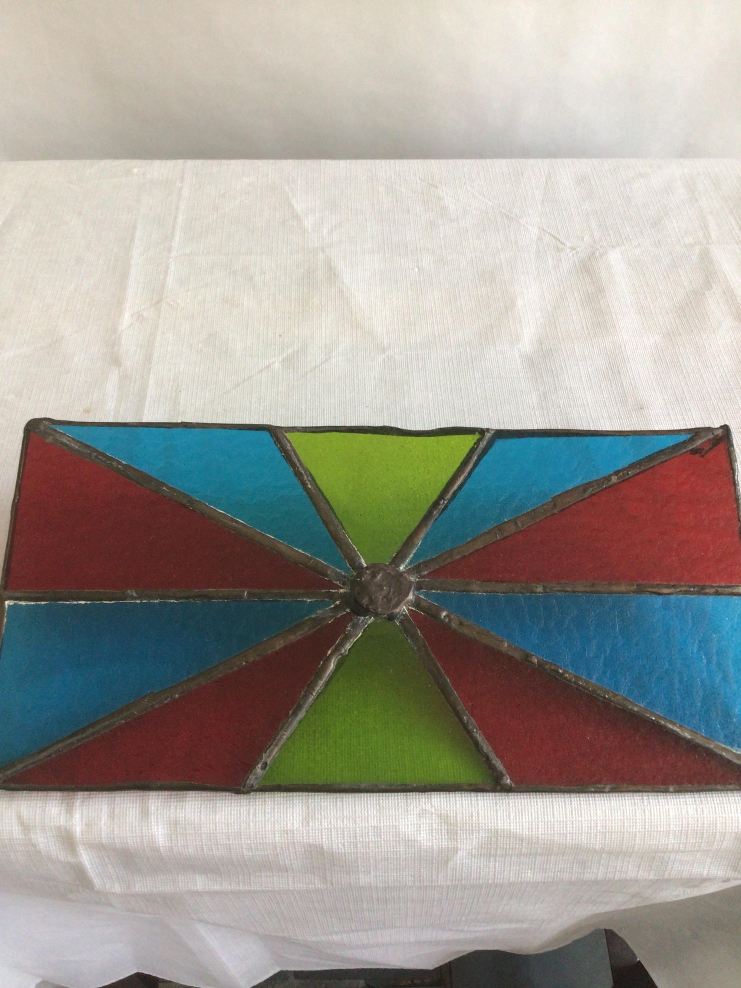1950s Colorful Leaded Stained Glass Box With Removable Lid For Sale 5