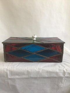 1950s Colorful Leaded Stained Glass Box With Removable Lid