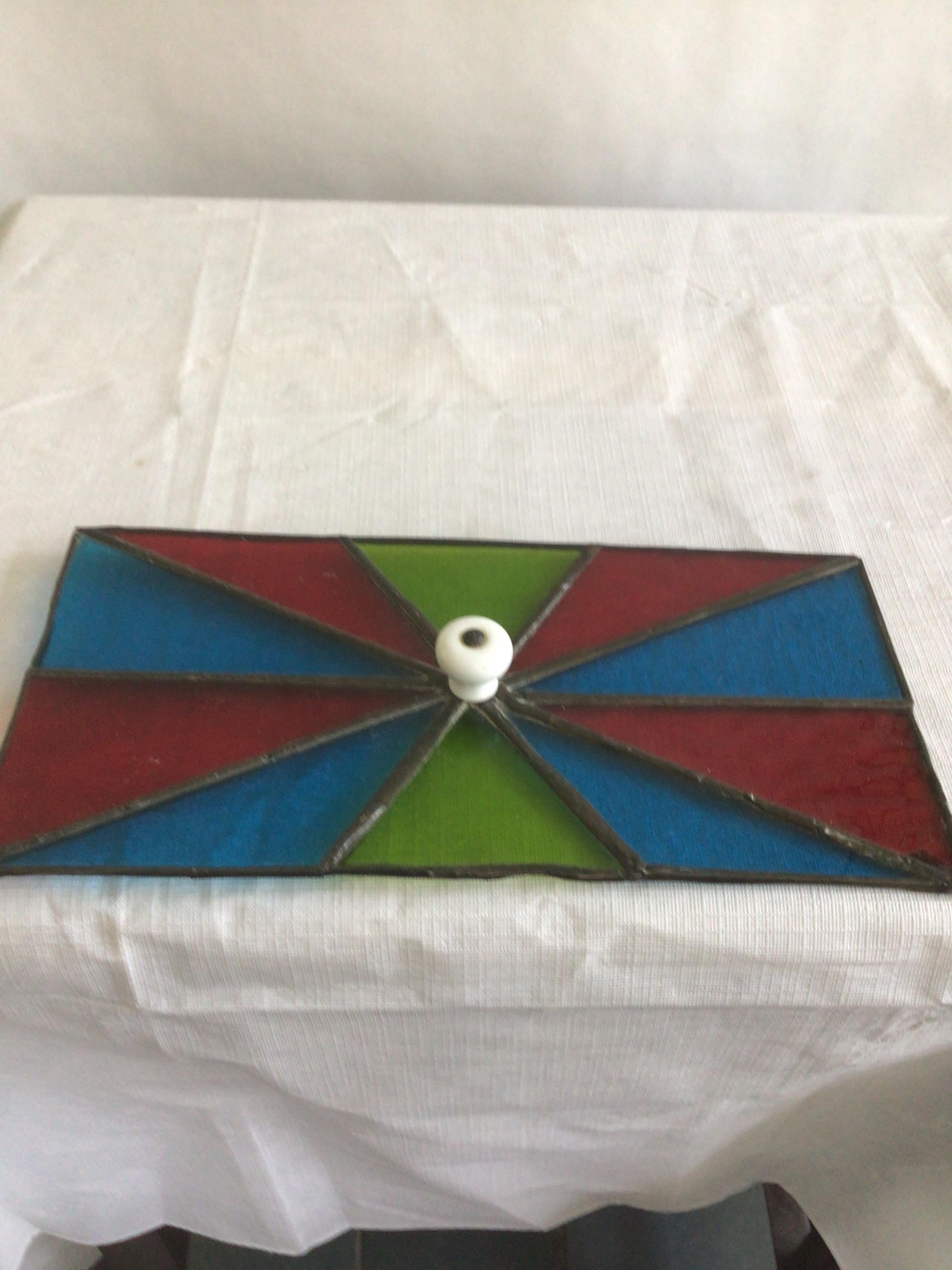 1950s Colorful Leaded Stained Glass Box With Removable Lid For Sale 4