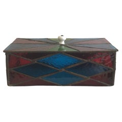 Retro 1950s Colorful Leaded Stained Glass Box With Removable Lid