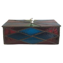 1950s Colorful Leaded Stained Glass Box With Removable Lid