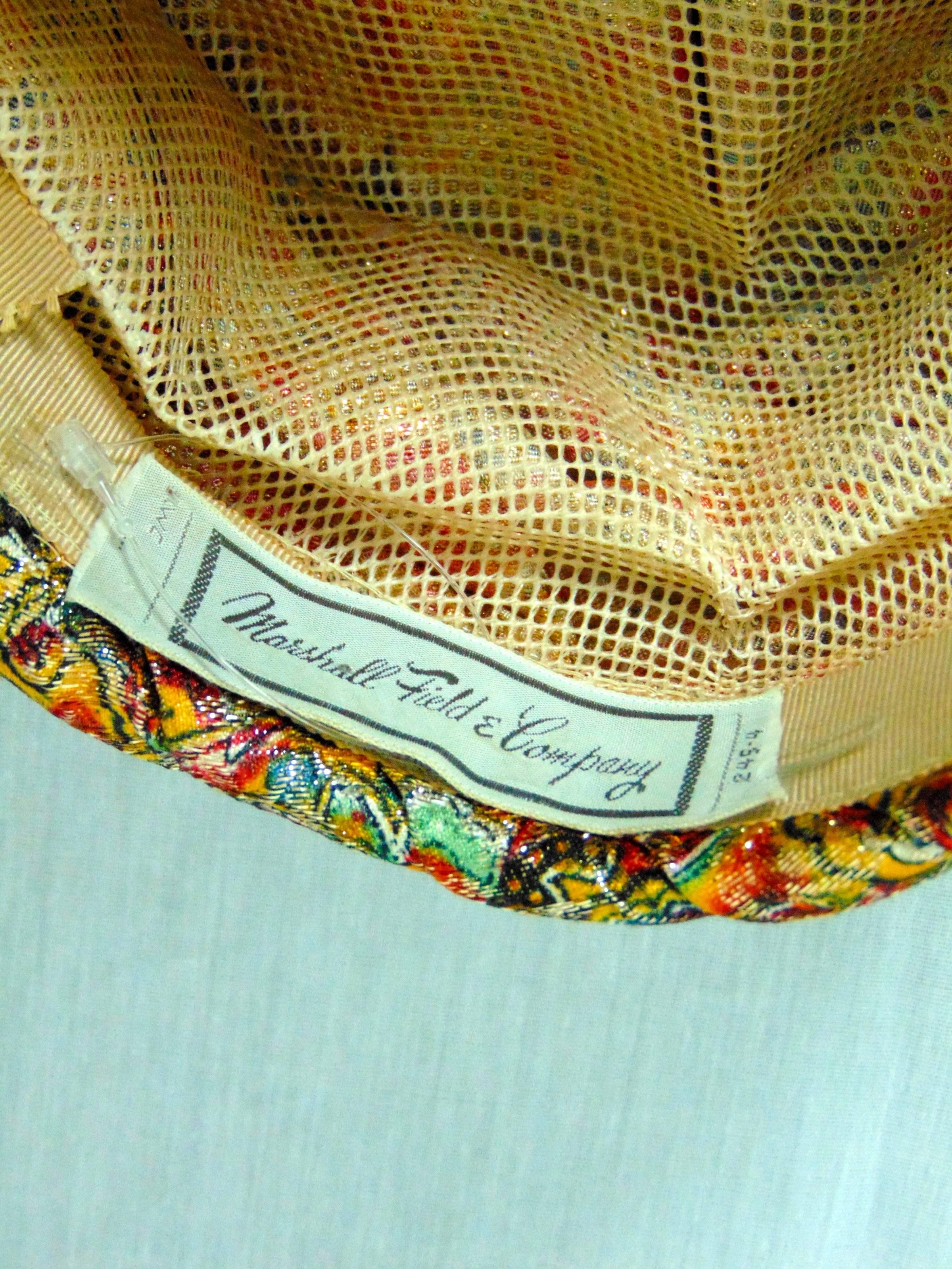 1950s Colorful Metallic Paisley Turban Hat by Marshall Field & Company Size S  4