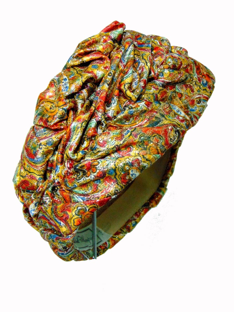 1950s Colorful Metallic Paisley Turban Hat by Marshall Field and ...