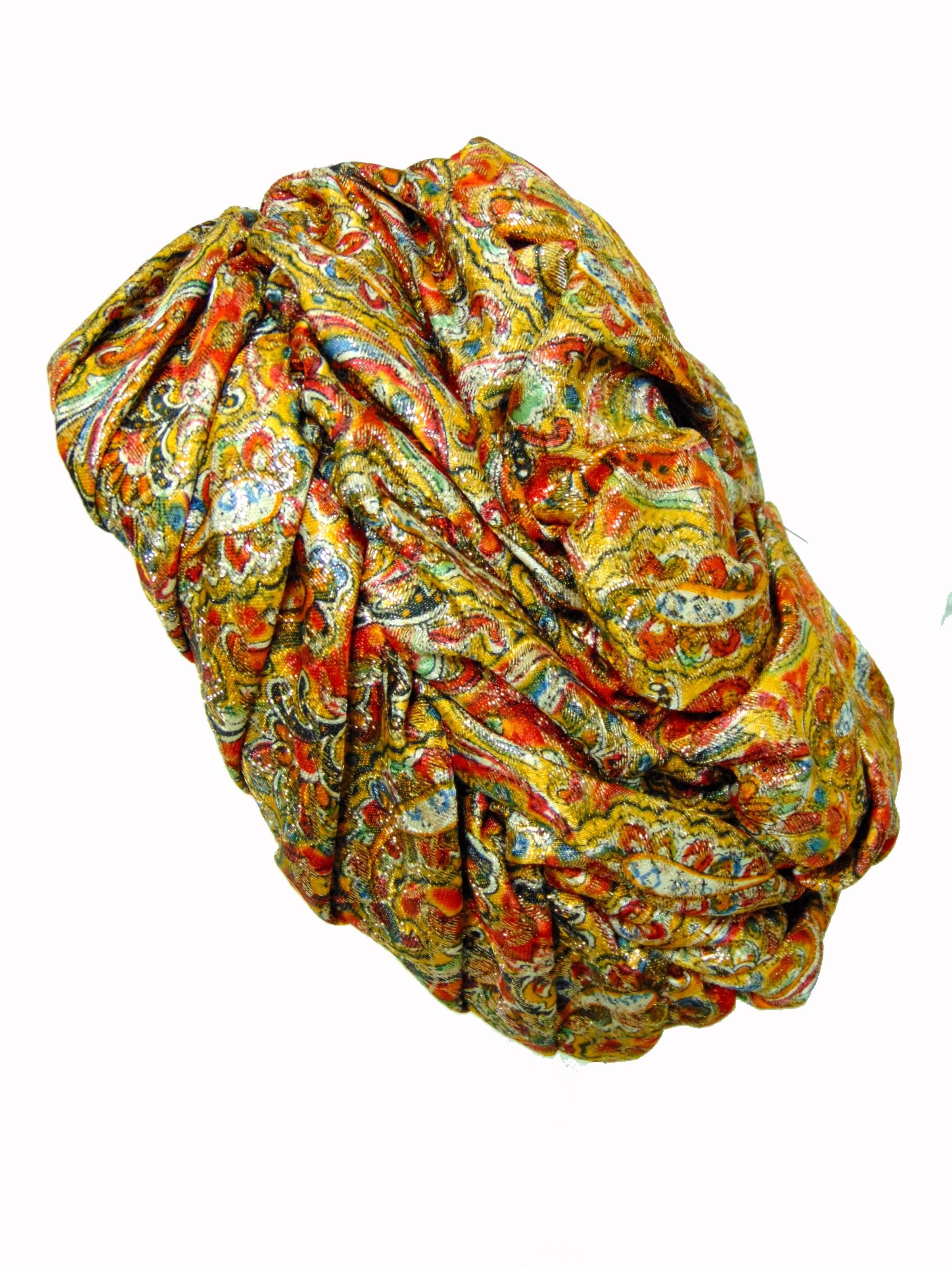Women's 1950s Colorful Metallic Paisley Turban Hat by Marshall Field & Company Size S 