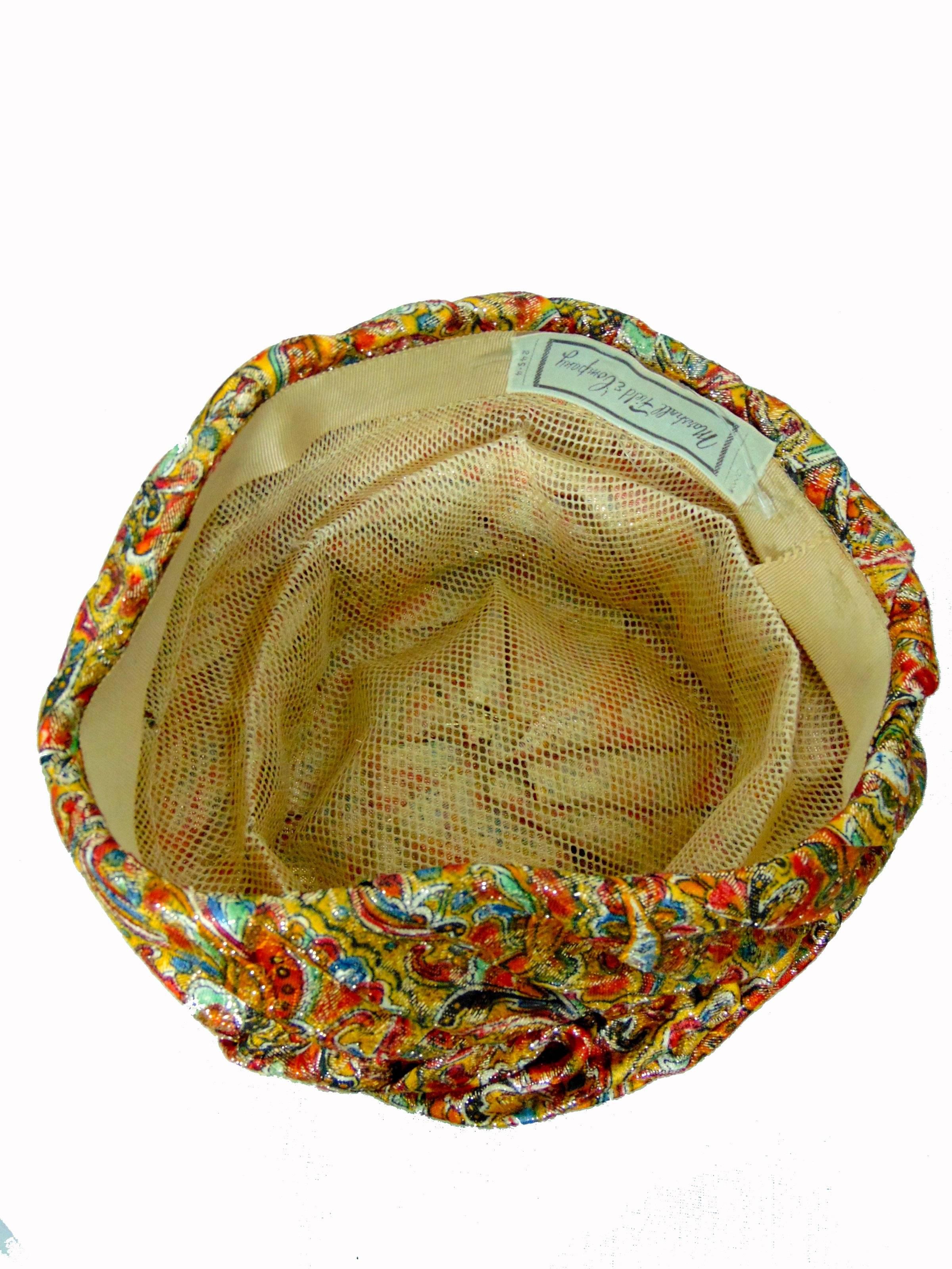 1950s Colorful Metallic Paisley Turban Hat by Marshall Field & Company Size S  3