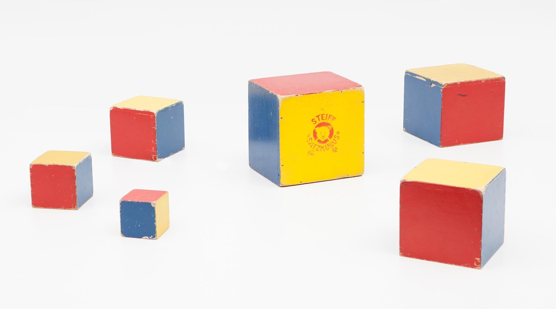 Mid-Century Modern 1950s Colorful Wooden Cube Set Made in West Germany by Steiff For Sale