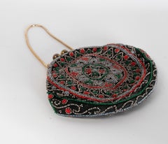 1950s Coloured Beads Brass and Silk Handbag
