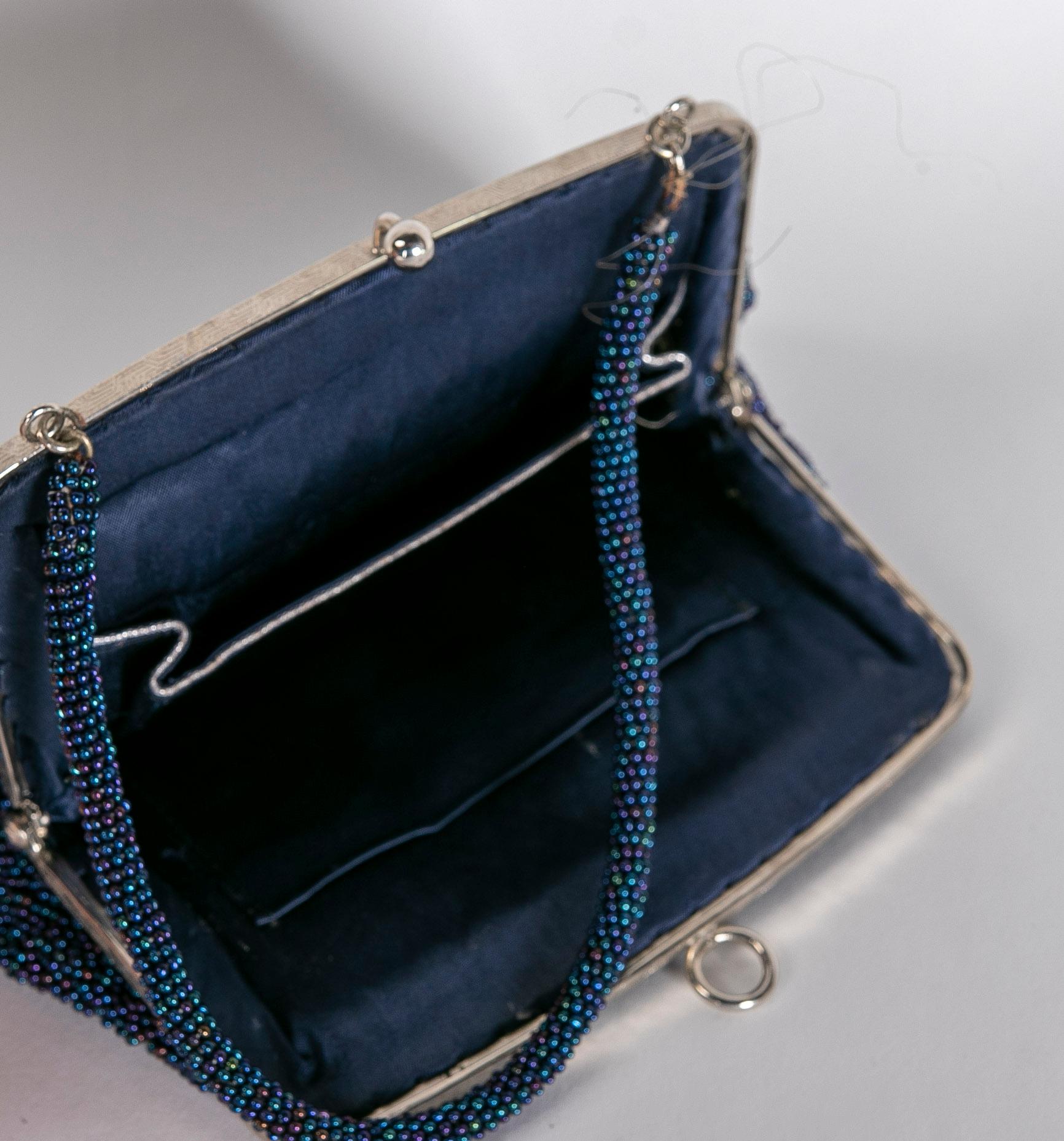 1950s Coloured Beads Metal and Silk Handbag For Sale 5
