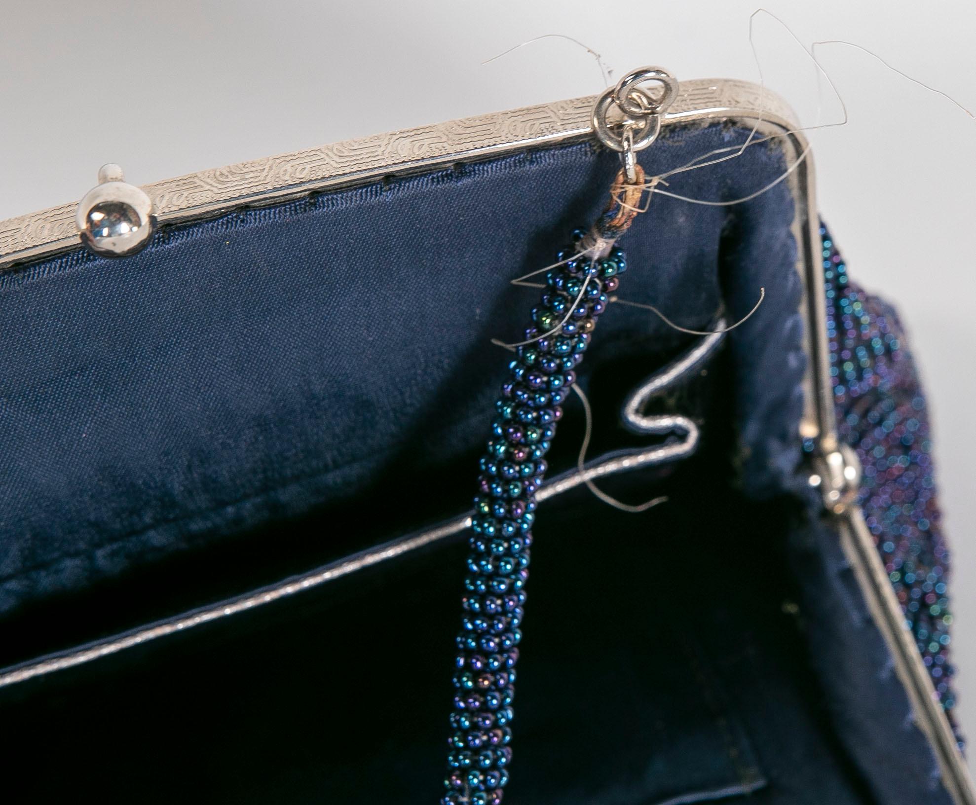 1950s Coloured Beads Metal and Silk Handbag For Sale 6
