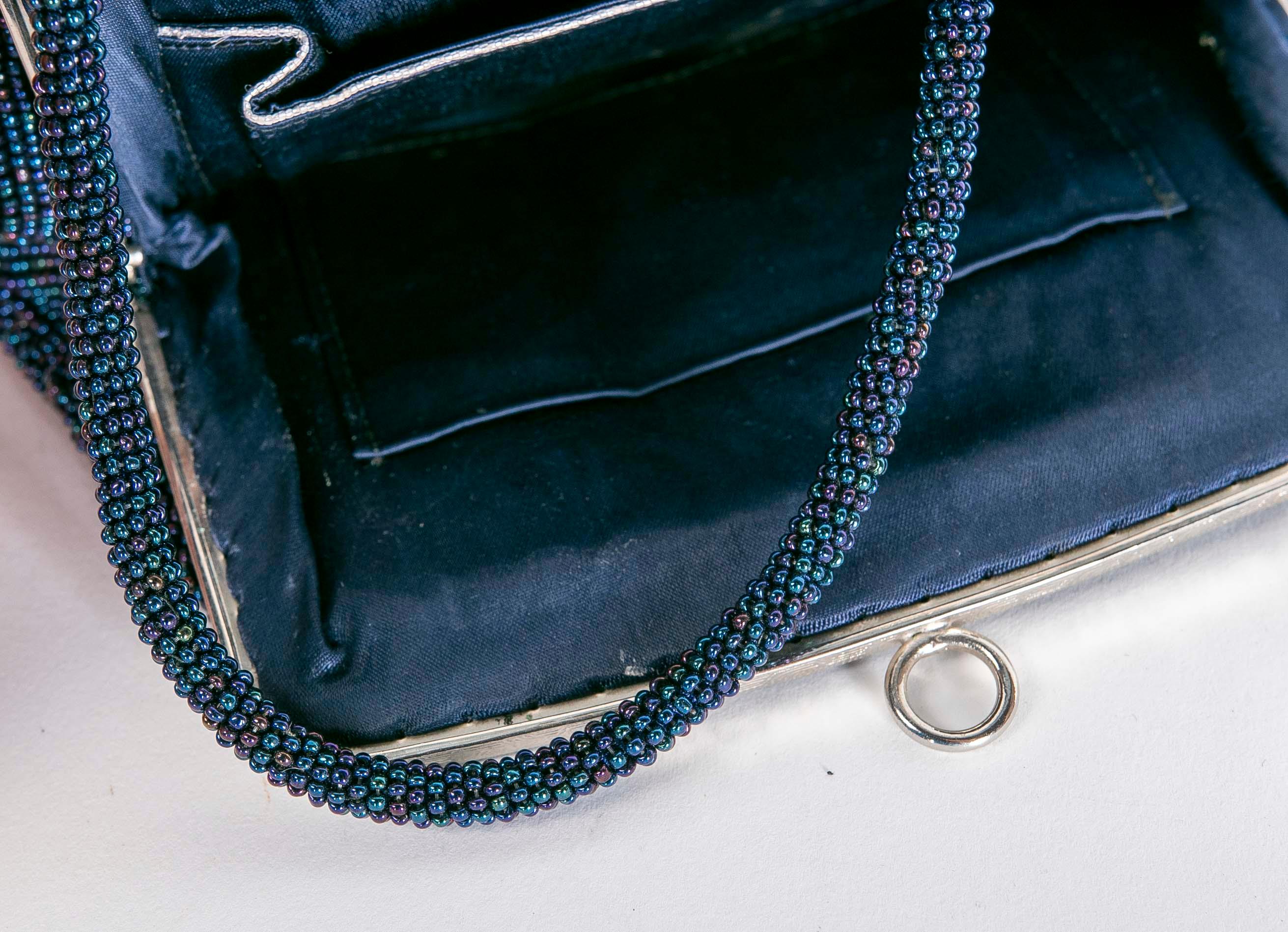 1950s Coloured Beads Metal and Silk Handbag For Sale 7
