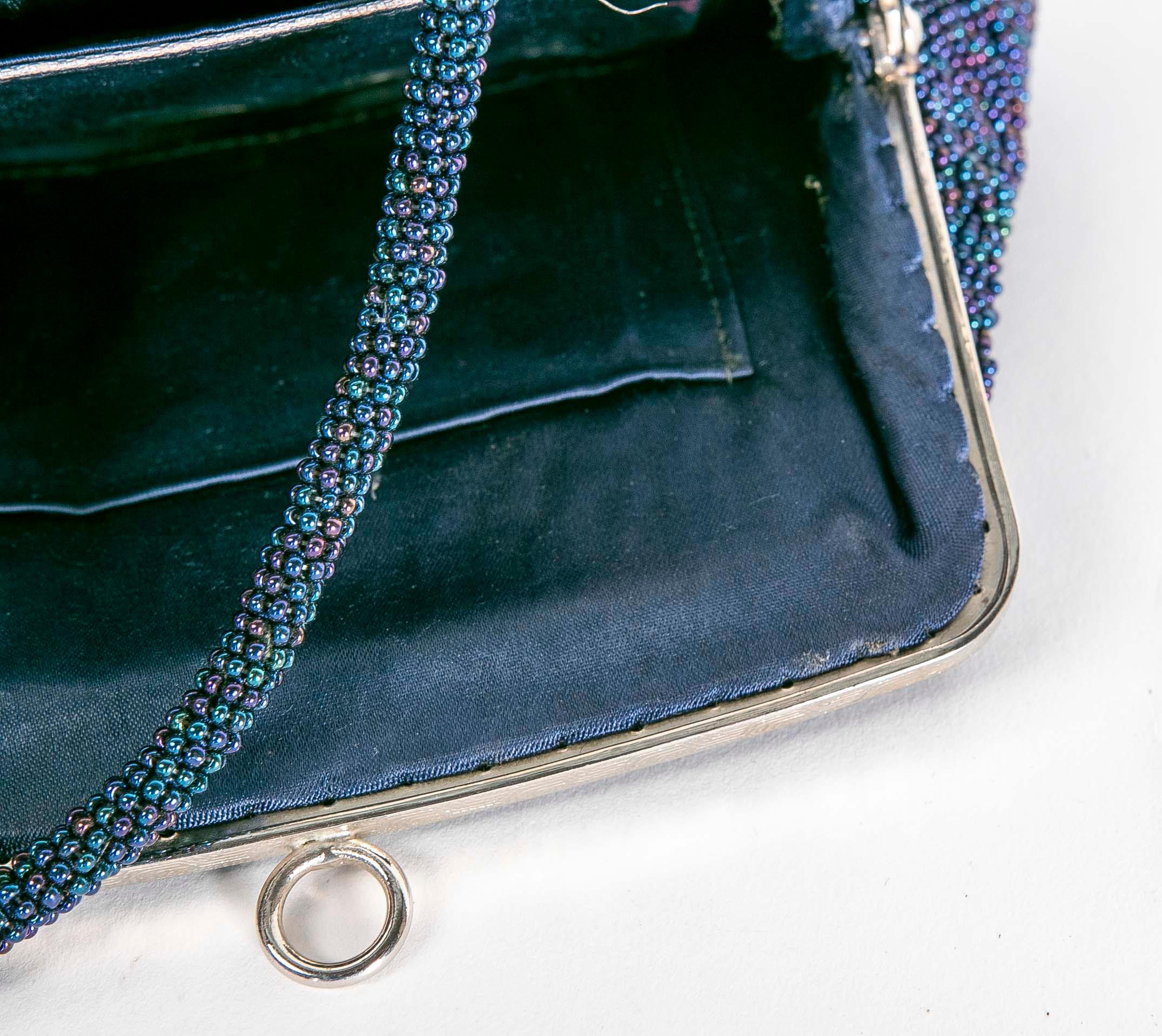 1950s Coloured Beads Metal and Silk Handbag For Sale 8