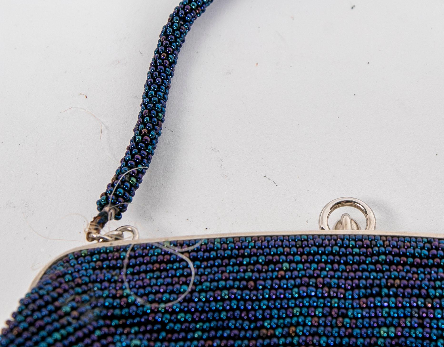 1950s Coloured Beads Metal and Silk Handbag For Sale 1
