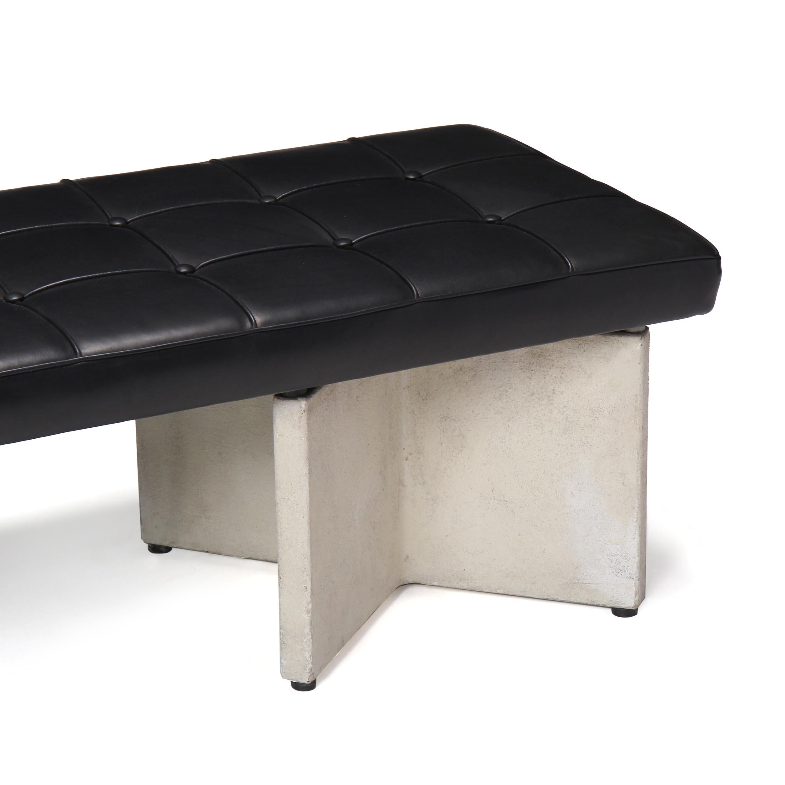 Bauhaus 1950s Concrete and Leather Bench for the Seagram Building by Mies van der Rohe
