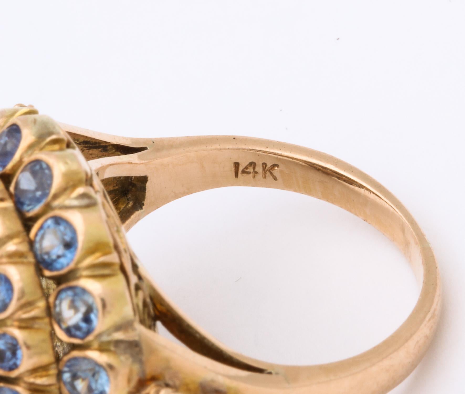 Bague cocktail mobile en or et saphirs de couleur pastel style cône des années 1950 en vente 6